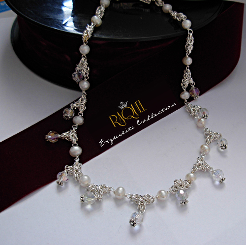 bridal crown silver pearl crystal necklace
